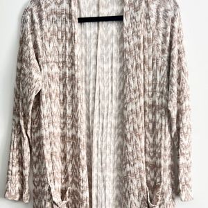LuLaRoe Sarah Duster Cardigan - Ribbed Beige/Ivory Chevron